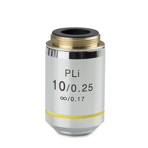 Euromex Plan PLi 10x/0.25 IOS objective. 0.17 mm cover glass correction. WD 10 mm - IS.7210