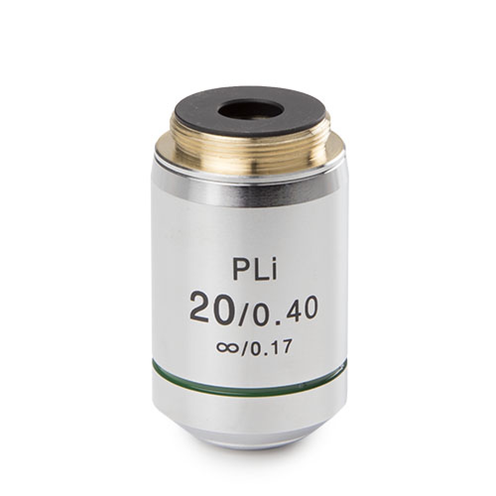 Euromex Plan PLi 20x/0.40 IOS objective. 0.17 mm cover glass correction. WD 5.10 mm - IS.7220