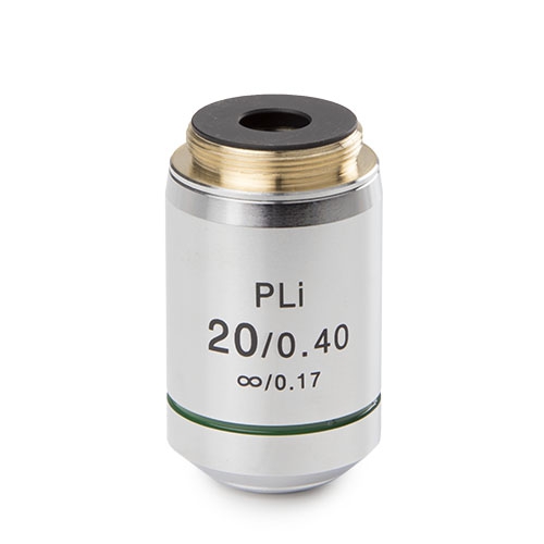 Euromex Plan PLi 20x/0.40 IOS objective. 0.17 mm cover glass correction. WD 5.10 mm - IS.7220