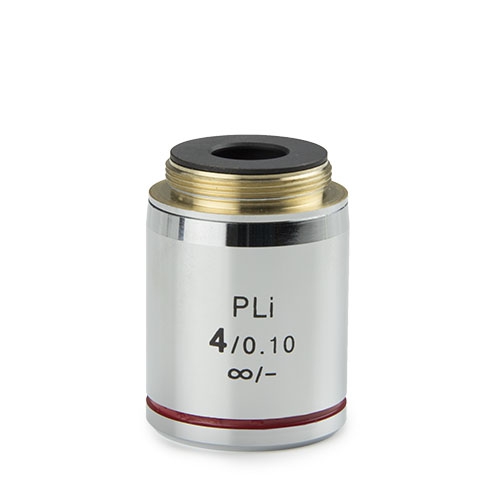 Euromex Plan PLi 4x/0.10 IOS objective. 0.17 mm cover glass correction. WD 15.4 mm - IS.7204