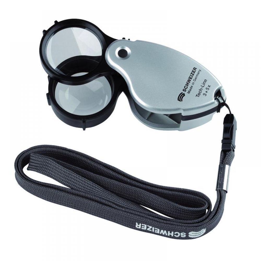 Schweizer Magnifying glass Tech-Line 3X+5X=8X multi folding magnifier with lanyard - 140323337